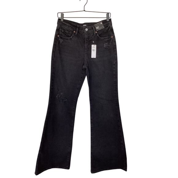 NWT Express Women's Denim Mid Rise 70s Flare Jeans Cowgirl Western Black Size 4R - Picture 1 of 12
